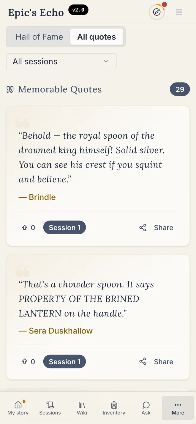 Memorable quotes from the campaign, each with the character who said it.